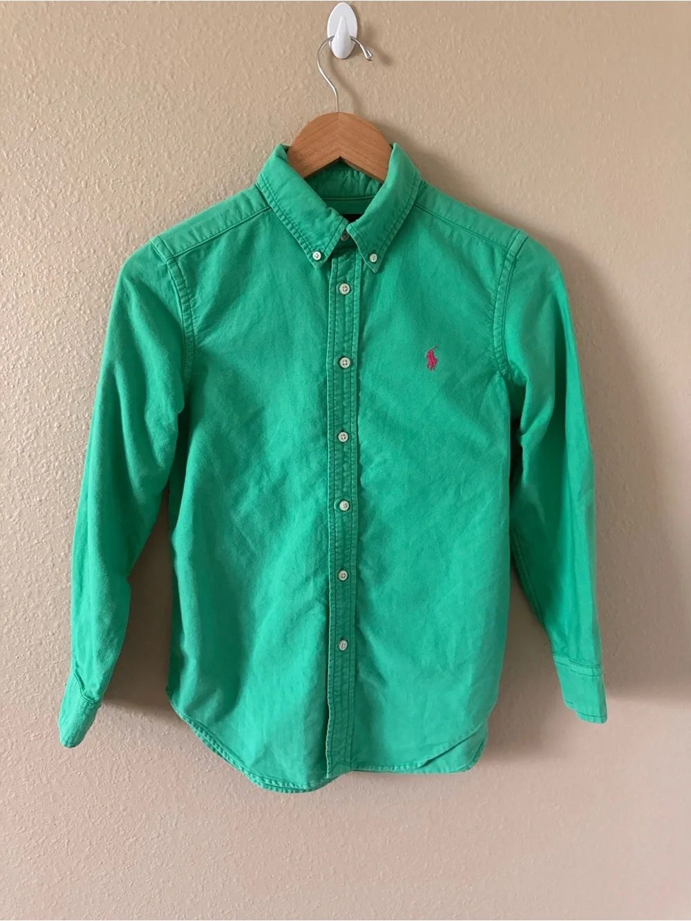 Ralph Lauren Kids Bright Green Button-Down Shirt with Pink Pony